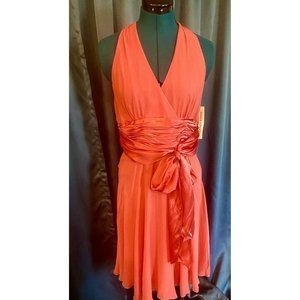 NWT Maggy London Women Petites Silk, Salmon/Orange Prom/Cocktail Dress 10P
